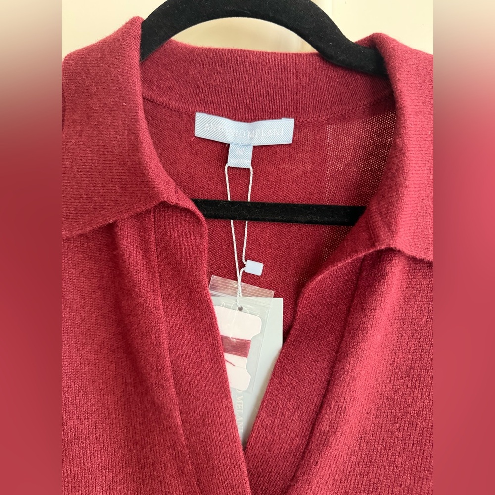 NWT Antonio Melani 100% Cashmere Sweater – Bordeaux - M - Collared - Picture 2 of 5